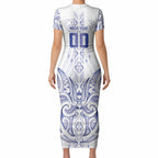 Maori Rugby Custom Ngaru Mangopare Short Sleeve Bodycon Dress Kikorangi Niho Taniwha Motif