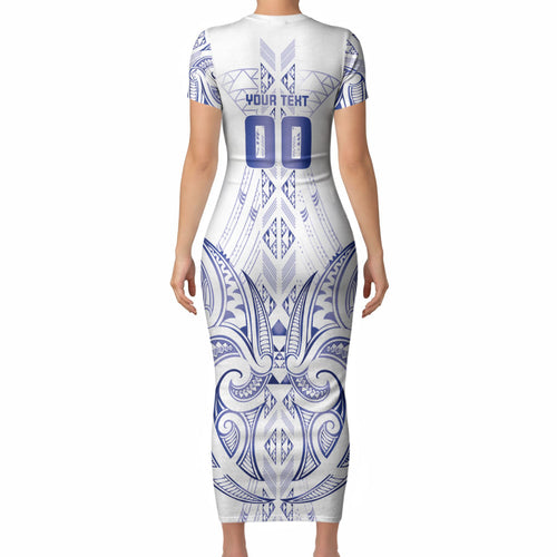 Maori Rugby Custom Ngaru Mangopare Short Sleeve Bodycon Dress Kikorangi Niho Taniwha Motif