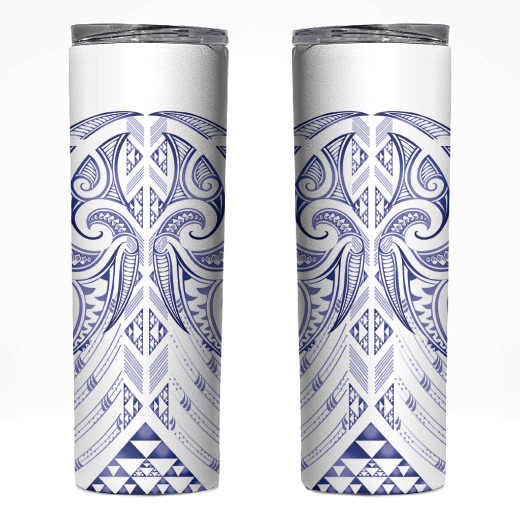 Maori Rugby Custom Ngaru Mangopare Skinny Tumbler Kikorangi Niho Taniwha Motif