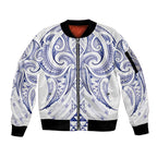 Maori Rugby Custom Ngaru Mangopare Sleeve Zip Bomber Jacket Kikorangi Niho Taniwha Motif