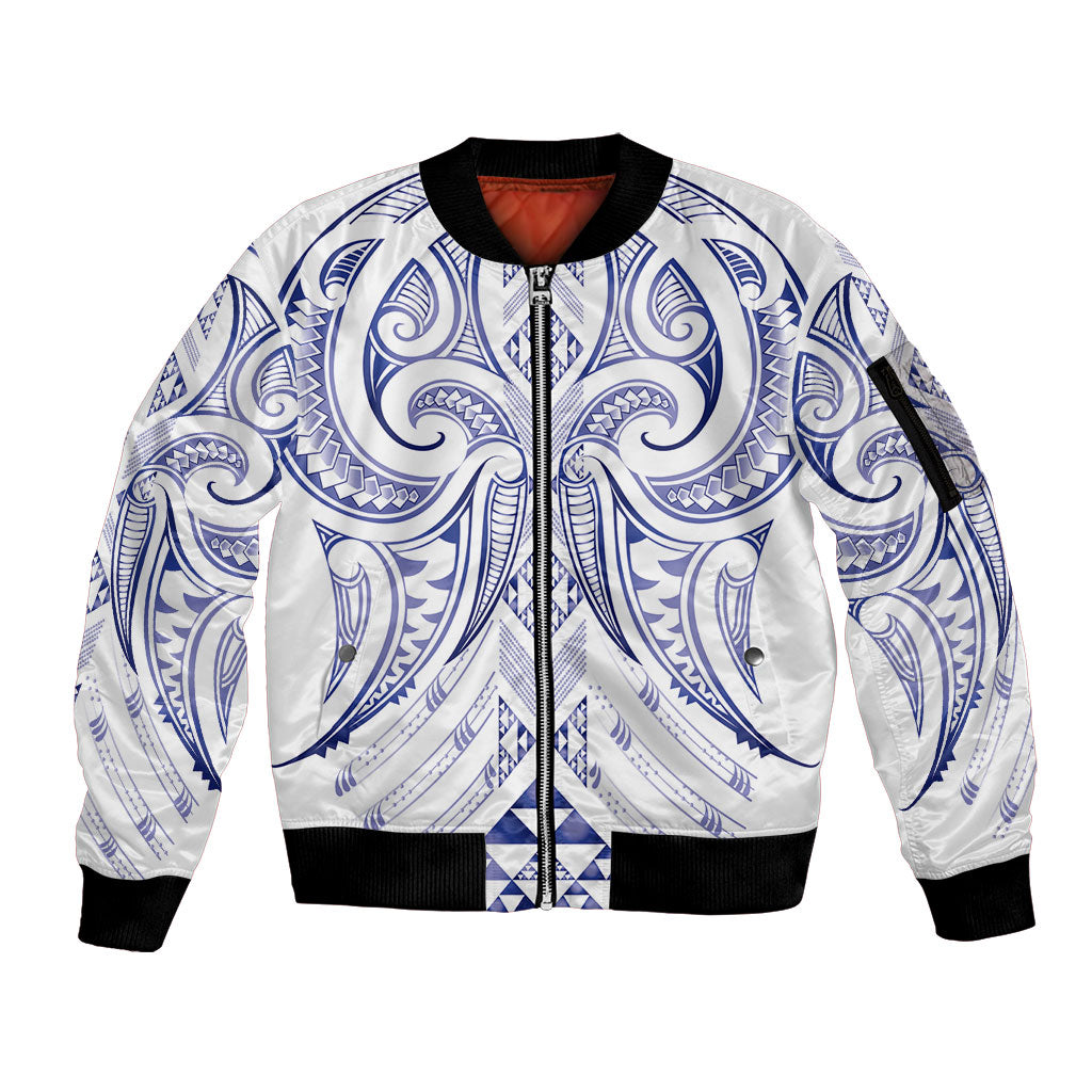 Maori Rugby Custom Ngaru Mangopare Sleeve Zip Bomber Jacket Kikorangi Niho Taniwha Motif