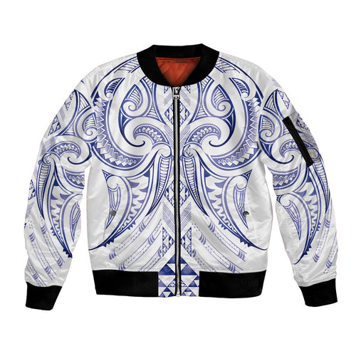 Maori Rugby Custom Ngaru Mangopare Sleeve Zip Bomber Jacket Kikorangi Niho Taniwha Motif