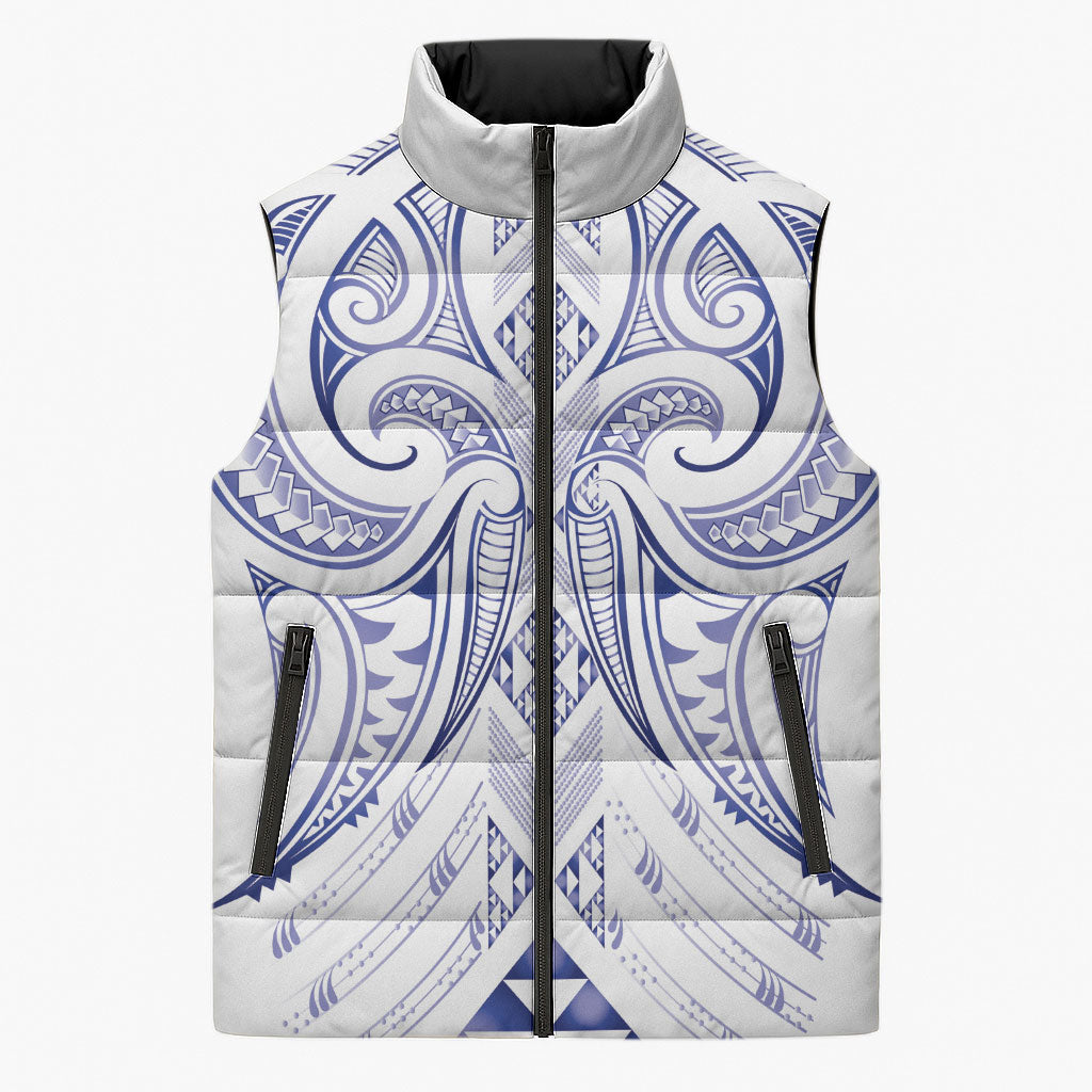 Maori Rugby Custom Ngaru Mangopare Sleeveless Puffer Jacket Kikorangi Niho Taniwha Motif