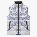 Maori Rugby Custom Ngaru Mangopare Sleeveless Puffer Jacket Kikorangi Niho Taniwha Motif