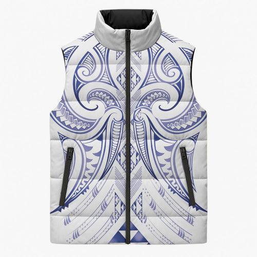 Maori Rugby Custom Ngaru Mangopare Sleeveless Puffer Jacket Kikorangi Niho Taniwha Motif