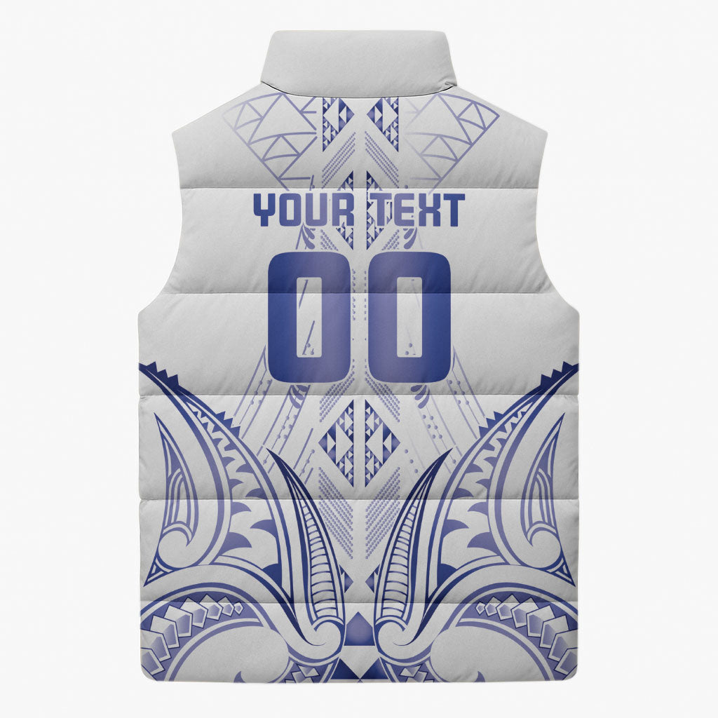 Maori Rugby Custom Ngaru Mangopare Sleeveless Puffer Jacket Kikorangi Niho Taniwha Motif