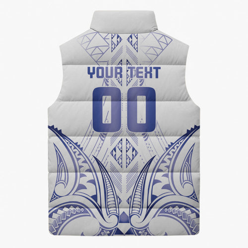 Maori Rugby Custom Ngaru Mangopare Sleeveless Puffer Jacket Kikorangi Niho Taniwha Motif