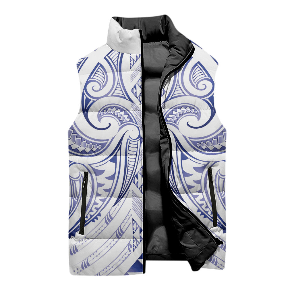 Maori Rugby Custom Ngaru Mangopare Sleeveless Puffer Jacket Kikorangi Niho Taniwha Motif