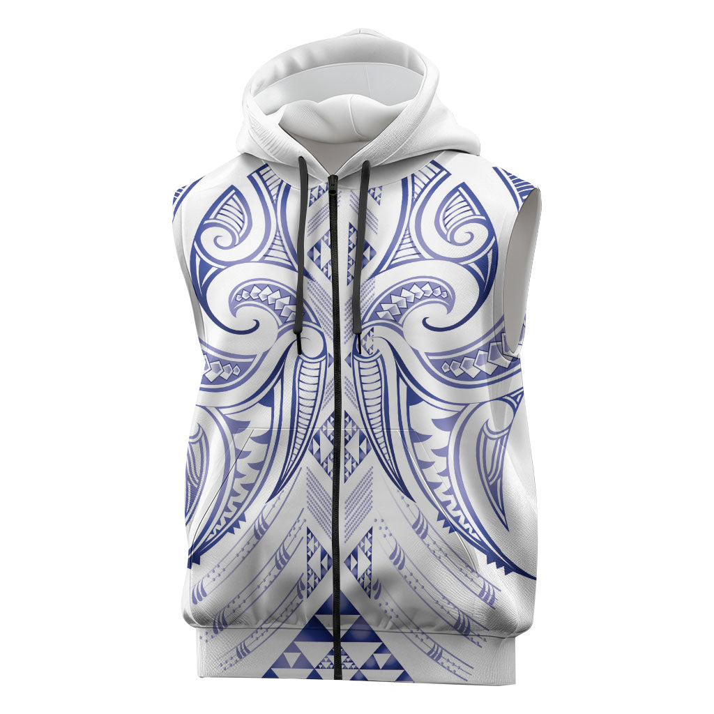 Maori Rugby Custom Ngaru Mangopare Sleeveless Zip Hoodie Kikorangi Niho Taniwha Motif