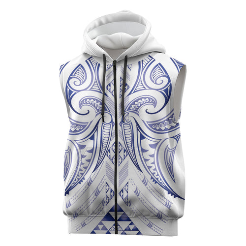 Maori Rugby Custom Ngaru Mangopare Sleeveless Zip Hoodie Kikorangi Niho Taniwha Motif
