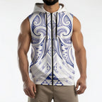Maori Rugby Custom Ngaru Mangopare Sleeveless Zip Hoodie Kikorangi Niho Taniwha Motif