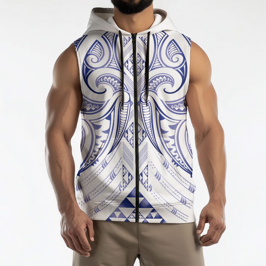 Maori Rugby Custom Ngaru Mangopare Sleeveless Zip Hoodie Kikorangi Niho Taniwha Motif
