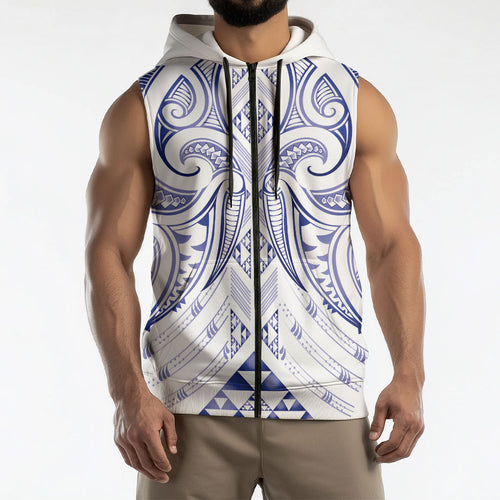 Maori Rugby Custom Ngaru Mangopare Sleeveless Zip Hoodie Kikorangi Niho Taniwha Motif