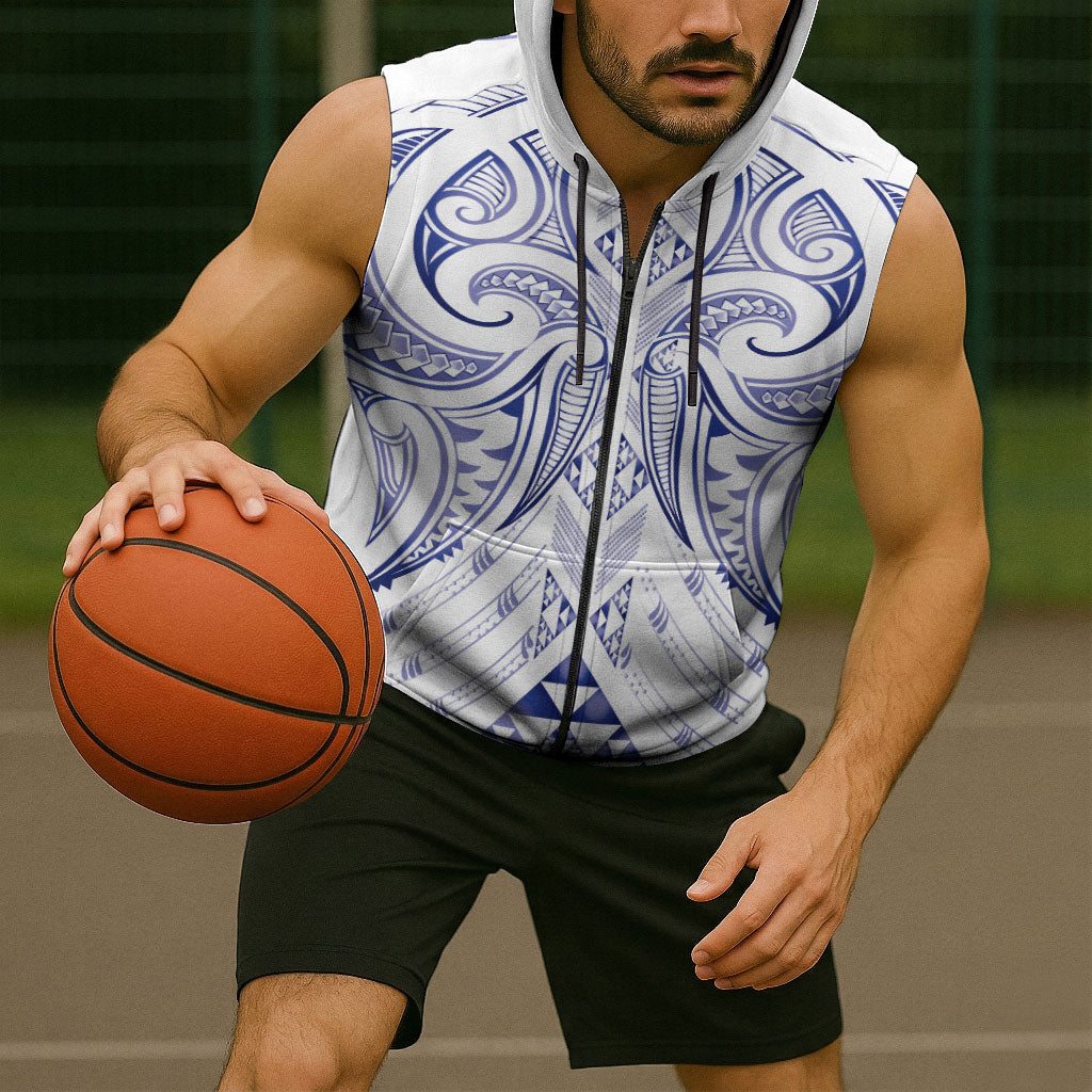 Maori Rugby Custom Ngaru Mangopare Sleeveless Zip Hoodie Kikorangi Niho Taniwha Motif