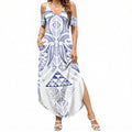 Maori Rugby Custom Ngaru Mangopare Summer Maxi Dress Kikorangi Niho Taniwha Motif