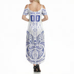 Maori Rugby Custom Ngaru Mangopare Summer Maxi Dress Kikorangi Niho Taniwha Motif