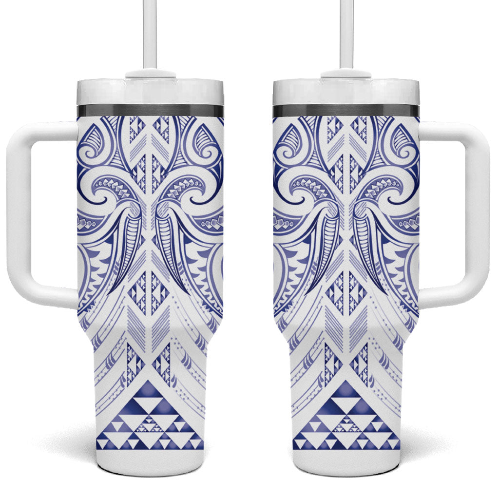 Maori Rugby Custom Ngaru Mangopare Tumbler With Handle Kikorangi Niho Taniwha Motif