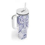 Maori Rugby Custom Ngaru Mangopare Tumbler With Handle Kikorangi Niho Taniwha Motif