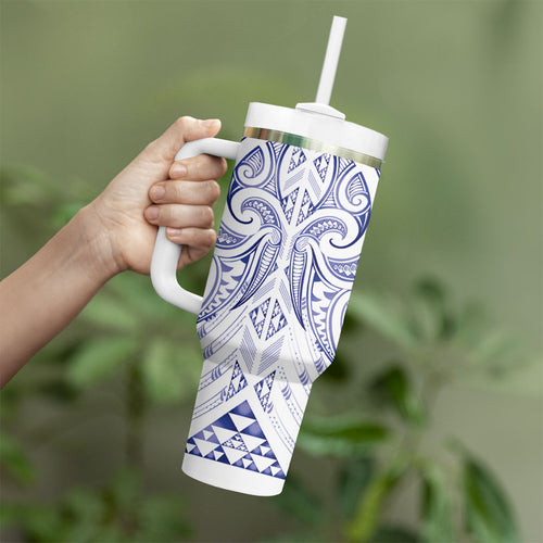 Maori Rugby Custom Ngaru Mangopare Tumbler With Handle Kikorangi Niho Taniwha Motif