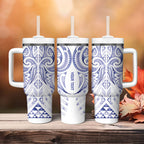 Maori Rugby Custom Ngaru Mangopare Tumbler With Handle Kikorangi Niho Taniwha Motif