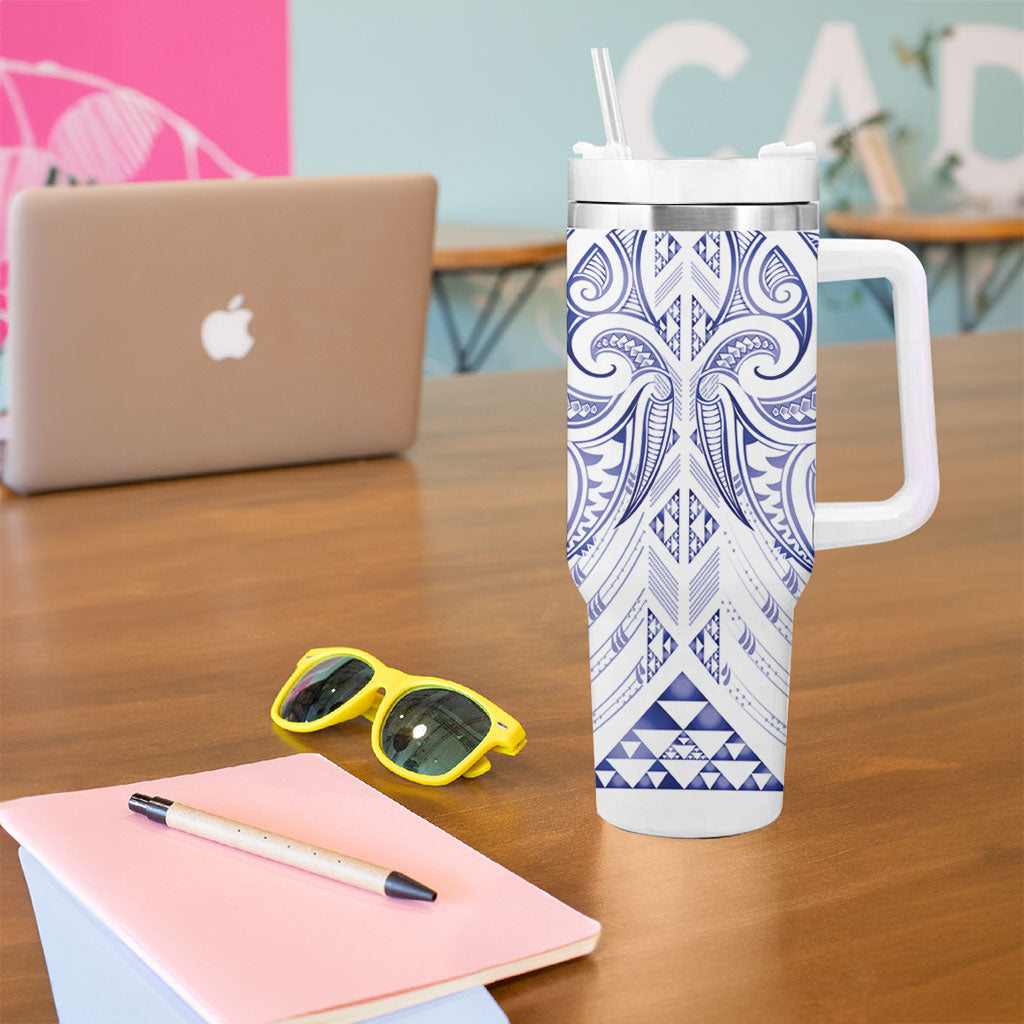 Maori Rugby Custom Ngaru Mangopare Tumbler With Handle Kikorangi Niho Taniwha Motif