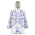 Maori Rugby Custom Ngaru Mangopare Wearable Blanket Hoodie Kikorangi Niho Taniwha Motif