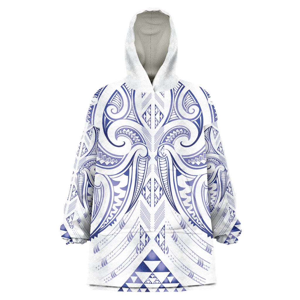 Maori Rugby Custom Ngaru Mangopare Wearable Blanket Hoodie Kikorangi Niho Taniwha Motif