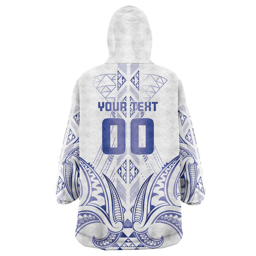 Maori Rugby Custom Ngaru Mangopare Wearable Blanket Hoodie Kikorangi Niho Taniwha Motif