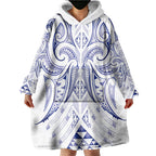 Maori Rugby Custom Ngaru Mangopare Wearable Blanket Hoodie Kikorangi Niho Taniwha Motif