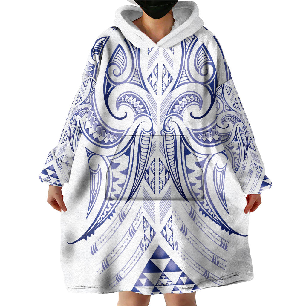 Maori Rugby Custom Ngaru Mangopare Wearable Blanket Hoodie Kikorangi Niho Taniwha Motif