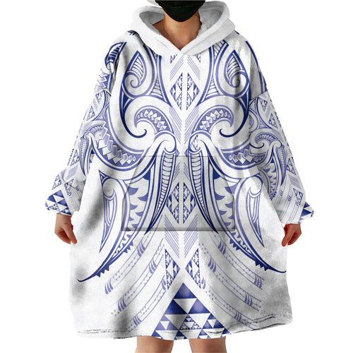 Maori Rugby Custom Ngaru Mangopare Wearable Blanket Hoodie Kikorangi Niho Taniwha Motif