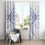 Maori Rugby Custom Ngaru Mangopare Window Curtain Kikorangi Niho Taniwha Motif