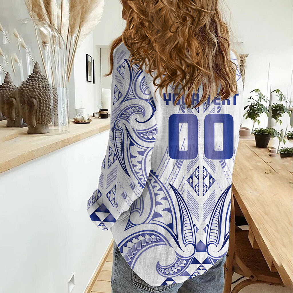 Maori Rugby Custom Ngaru Mangopare Women Casual Shirt Kikorangi Niho Taniwha Motif