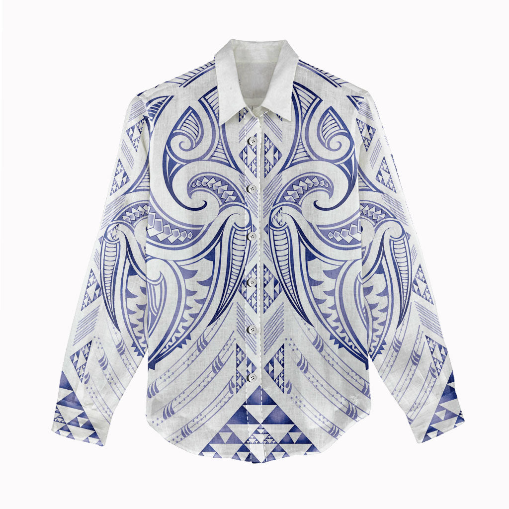 Maori Rugby Custom Ngaru Mangopare Women Casual Shirt Kikorangi Niho Taniwha Motif
