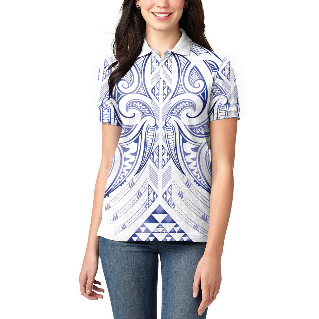 Maori Rugby Custom Ngaru Mangopare Women Polo Shirt Kikorangi Niho Taniwha Motif