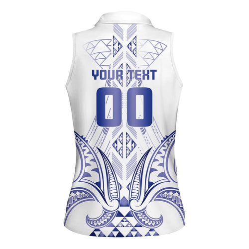 Maori Rugby Custom Ngaru Mangopare Women Sleeveless Polo Shirt Kikorangi Niho Taniwha Motif