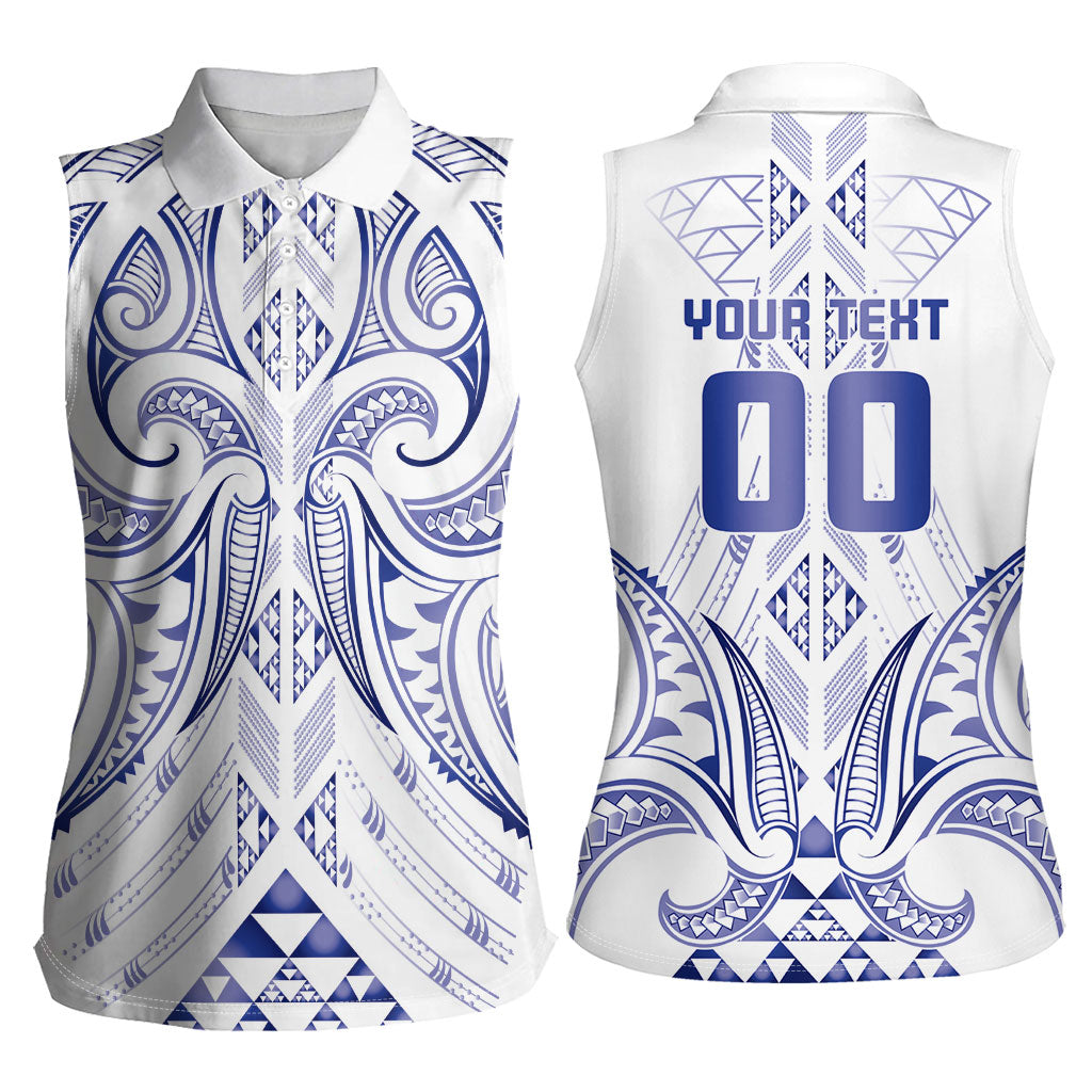 Maori Rugby Custom Ngaru Mangopare Women Sleeveless Polo Shirt Kikorangi Niho Taniwha Motif