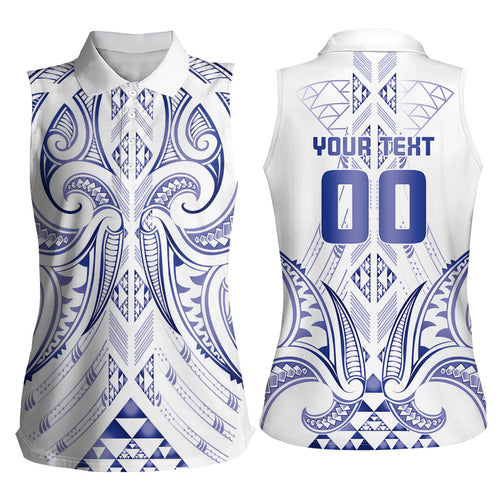 Maori Rugby Custom Ngaru Mangopare Women Sleeveless Polo Shirt Kikorangi Niho Taniwha Motif
