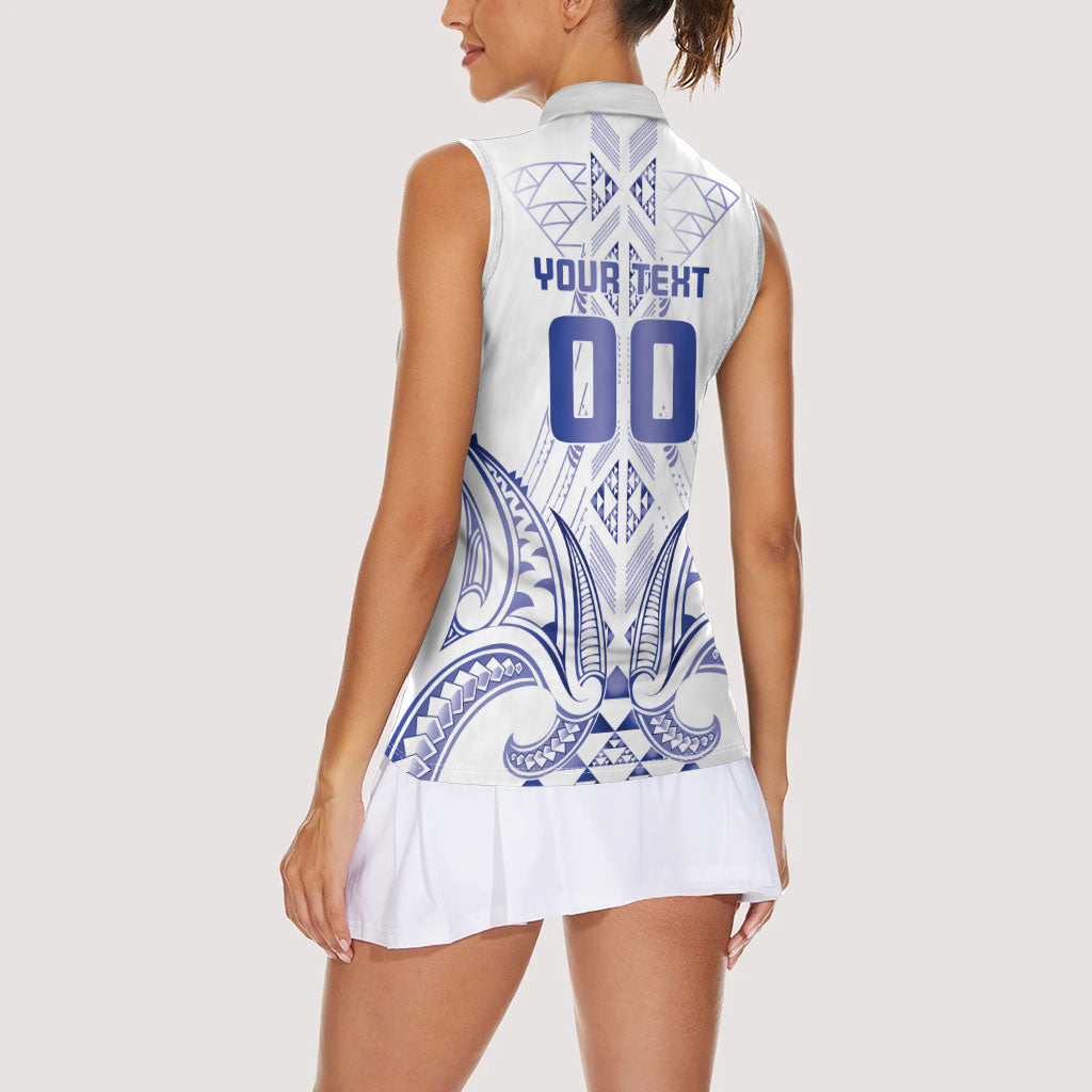 Maori Rugby Custom Ngaru Mangopare Women Sleeveless Polo Shirt Kikorangi Niho Taniwha Motif