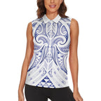 Maori Rugby Custom Ngaru Mangopare Women Sleeveless Polo Shirt Kikorangi Niho Taniwha Motif