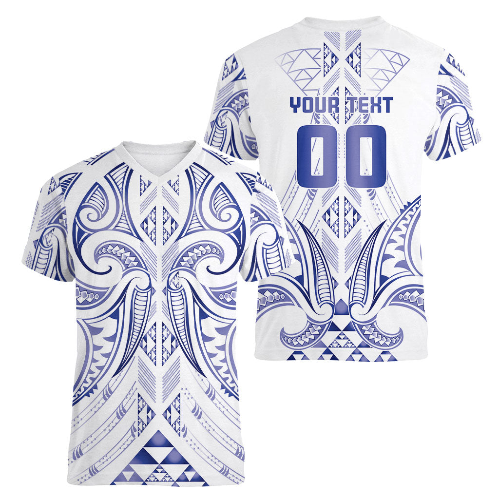 Maori Rugby Custom Ngaru Mangopare Women V-Neck T-Shirt Kikorangi Niho Taniwha Motif