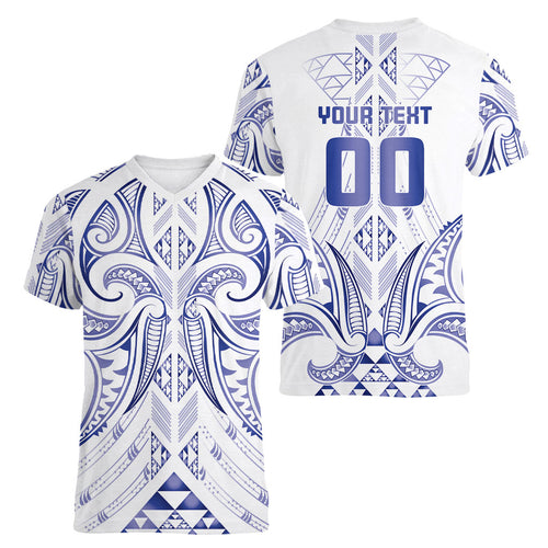 Maori Rugby Custom Ngaru Mangopare Women V-Neck T-Shirt Kikorangi Niho Taniwha Motif