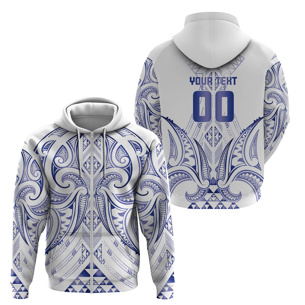 Maori Rugby Custom Ngaru Mangopare Zip Hoodie Kikorangi Niho Taniwha Motif