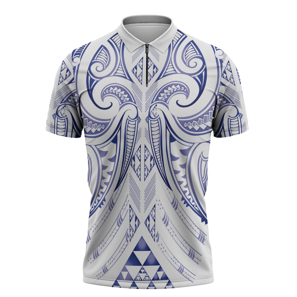 Maori Rugby Custom Ngaru Mangopare Zipper Polo Shirt Kikorangi Niho Taniwha Motif