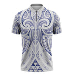 Maori Rugby Custom Ngaru Mangopare Zipper Polo Shirt Kikorangi Niho Taniwha Motif