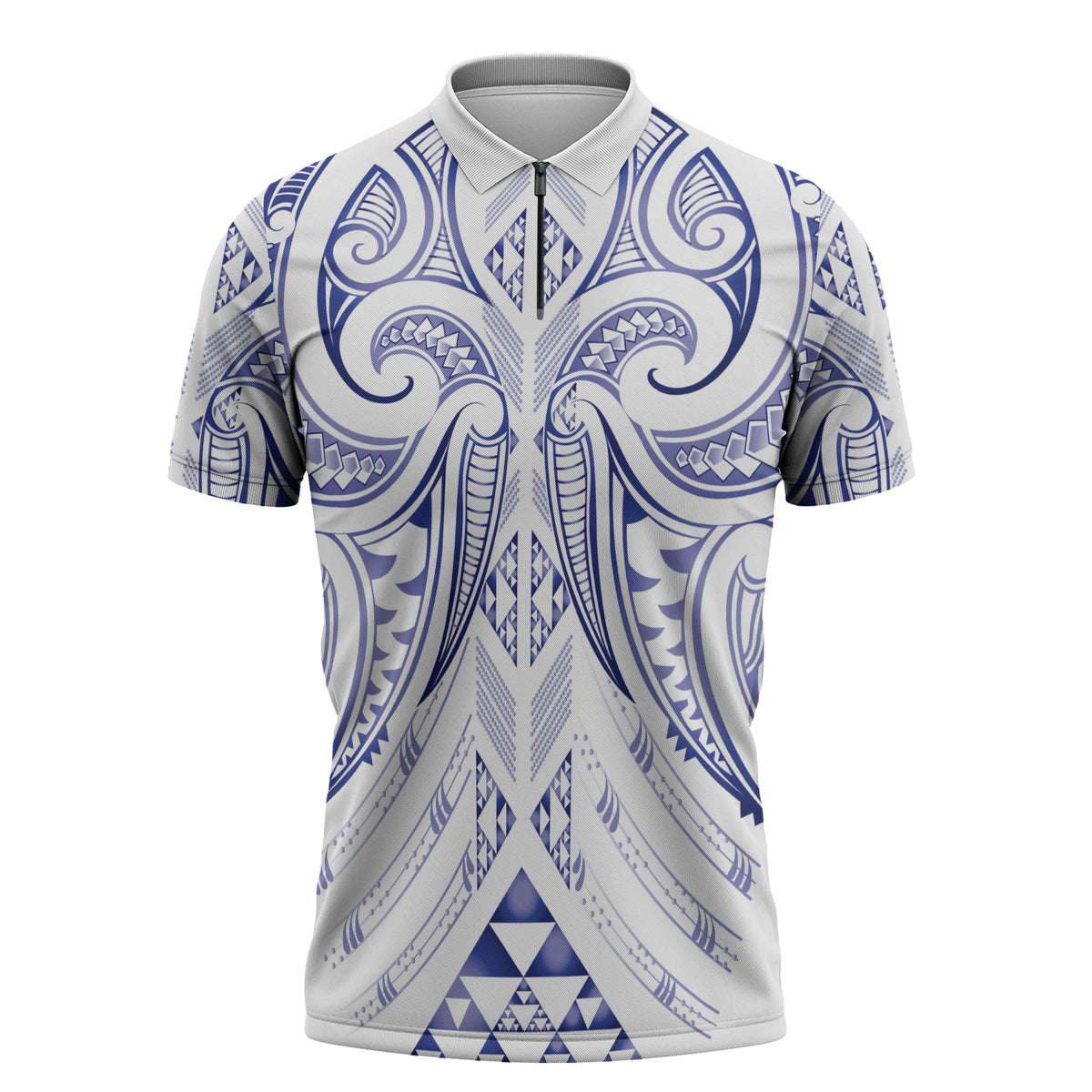 Maori Rugby Custom Ngaru Mangopare Zipper Polo Shirt Kikorangi Niho Taniwha Motif