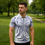 Maori Rugby Custom Ngaru Mangopare Zipper Polo Shirt Kikorangi Niho Taniwha Motif