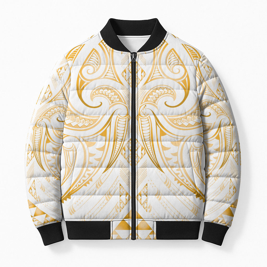Maori Rugby Custom Ngaru Mangopare Bomber Puffer Jacket Koura Niho Taniwha Motif