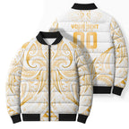Maori Rugby Custom Ngaru Mangopare Bomber Puffer Jacket Koura Niho Taniwha Motif