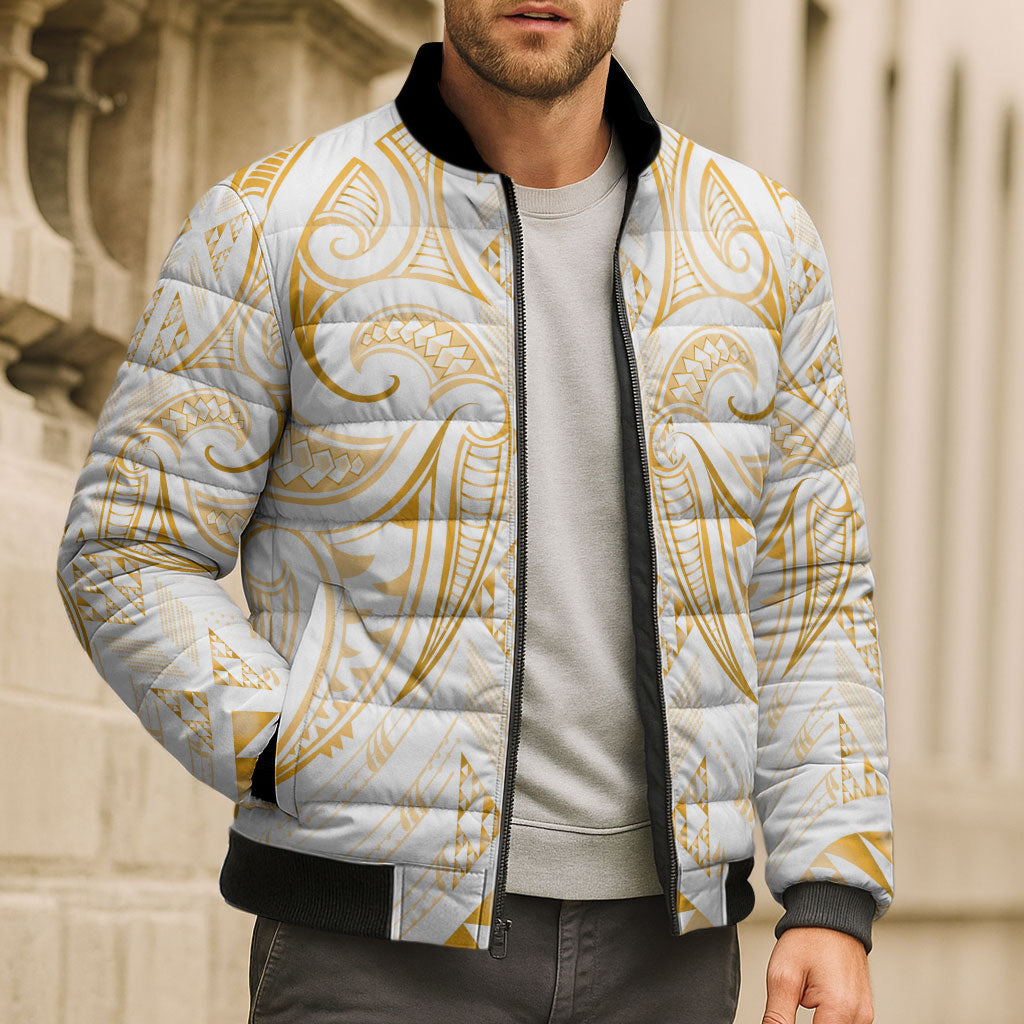 Maori Rugby Custom Ngaru Mangopare Bomber Puffer Jacket Koura Niho Taniwha Motif